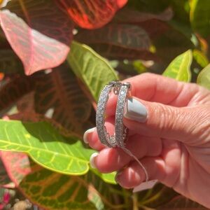 Heart Inner CZ 35mm Hoop Earrings